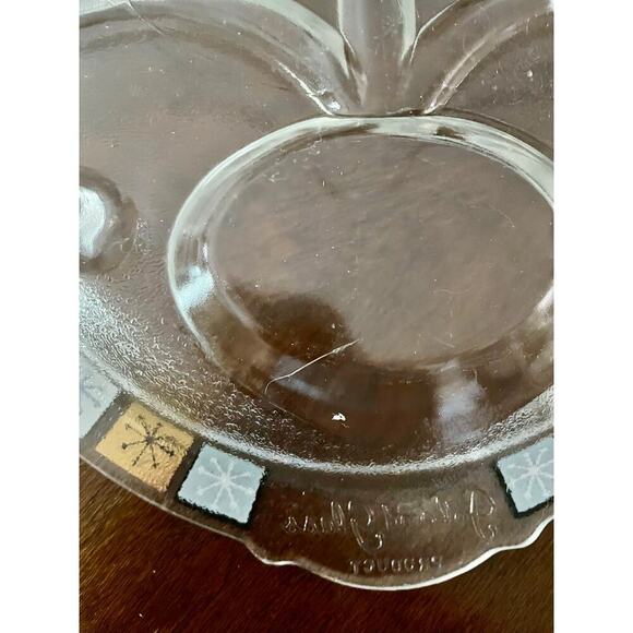 VINTAGE MCM Inland Glass ATOMIC STAR GLASS OVAL PLATTER - 1950s Black White Gold - Picture 6 of 6